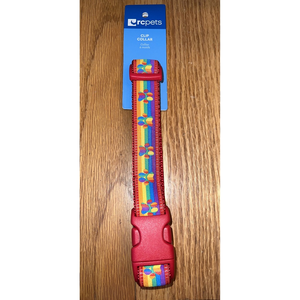 RC Pets‎ 1-1/2 Inch Wide Adjustable Dog Clip Collar, Medium, Rainbow Paws